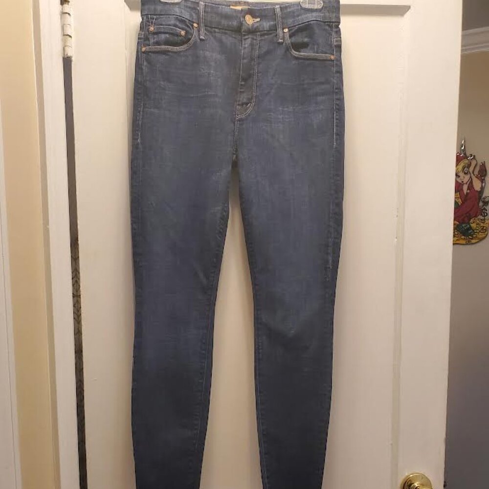 Mother Jeans High-Waisted Looker Frayed Ankle SZ 29 Dark Denim  Great Condition